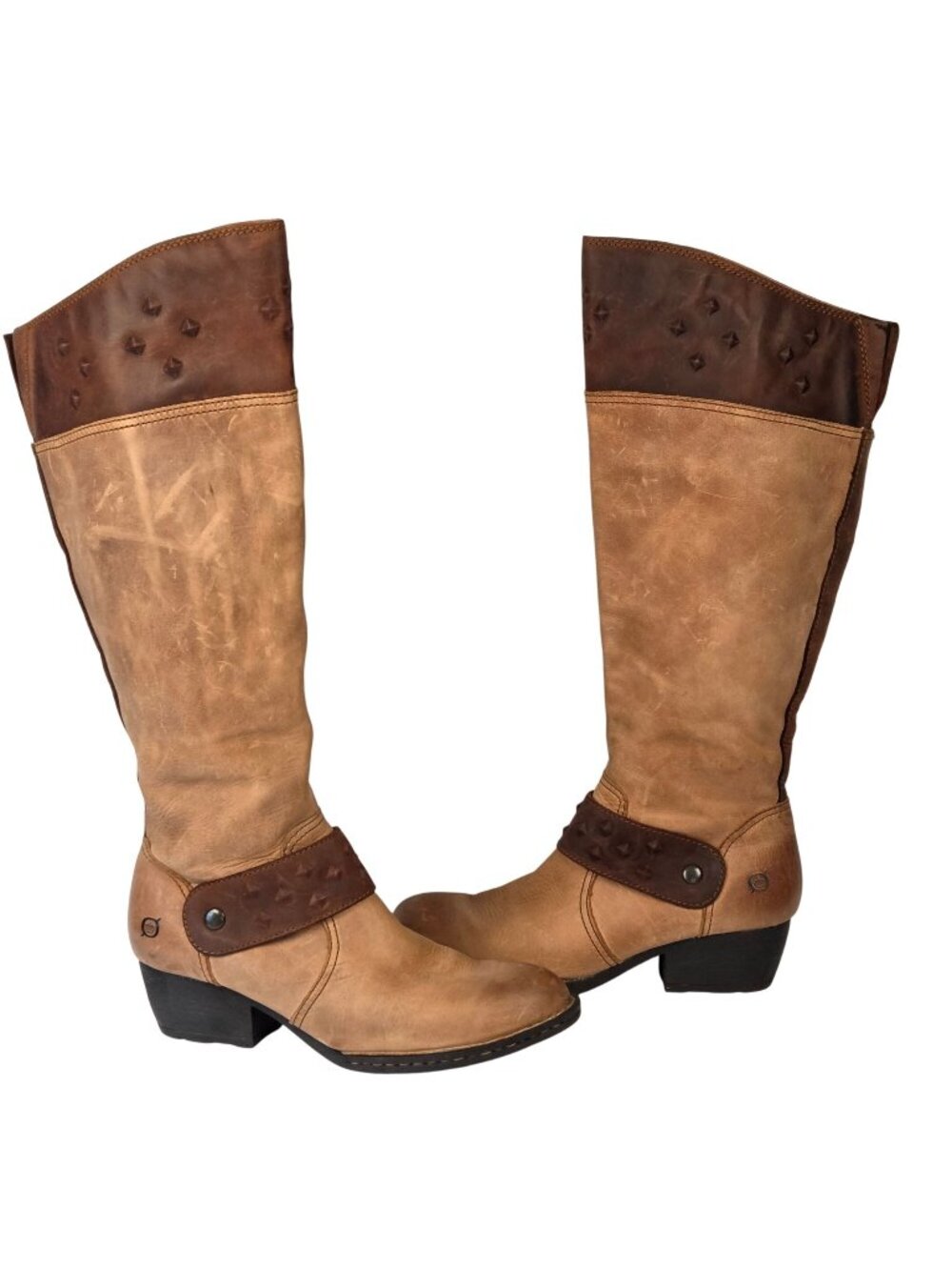 Born 2 Tone Distressed Leather Studded Riding Boots Brown Boots Size 8